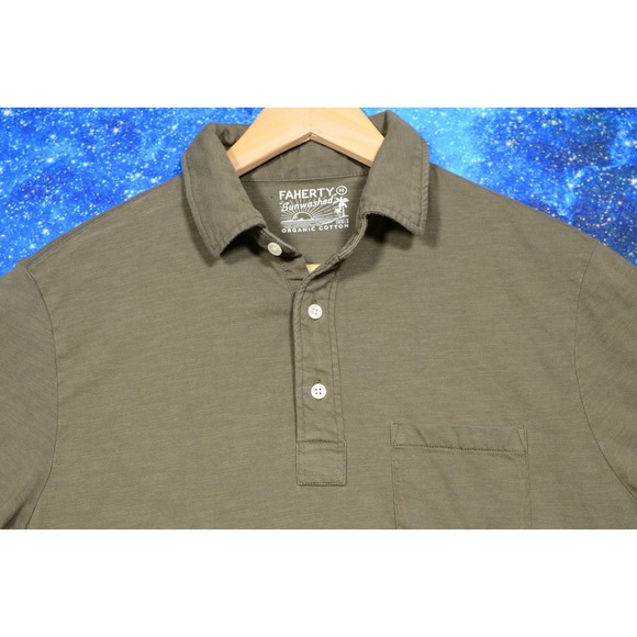 Faherty Polo Shirt Mens Medium Sunwashed Organic Cotton Pocket Casual Golf‎ Top - Picture 2 of 8